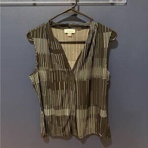 Calvin Klein Black & White Striped V-Neck Sleeveless Top